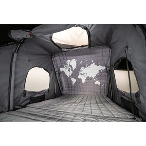 Inside view of ikamper skycamp 3.0, featuring a world map inside the tent