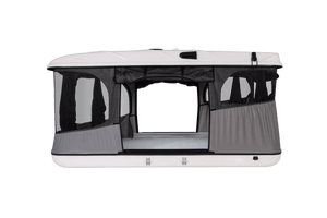 Side view with open doors and windows with inside view